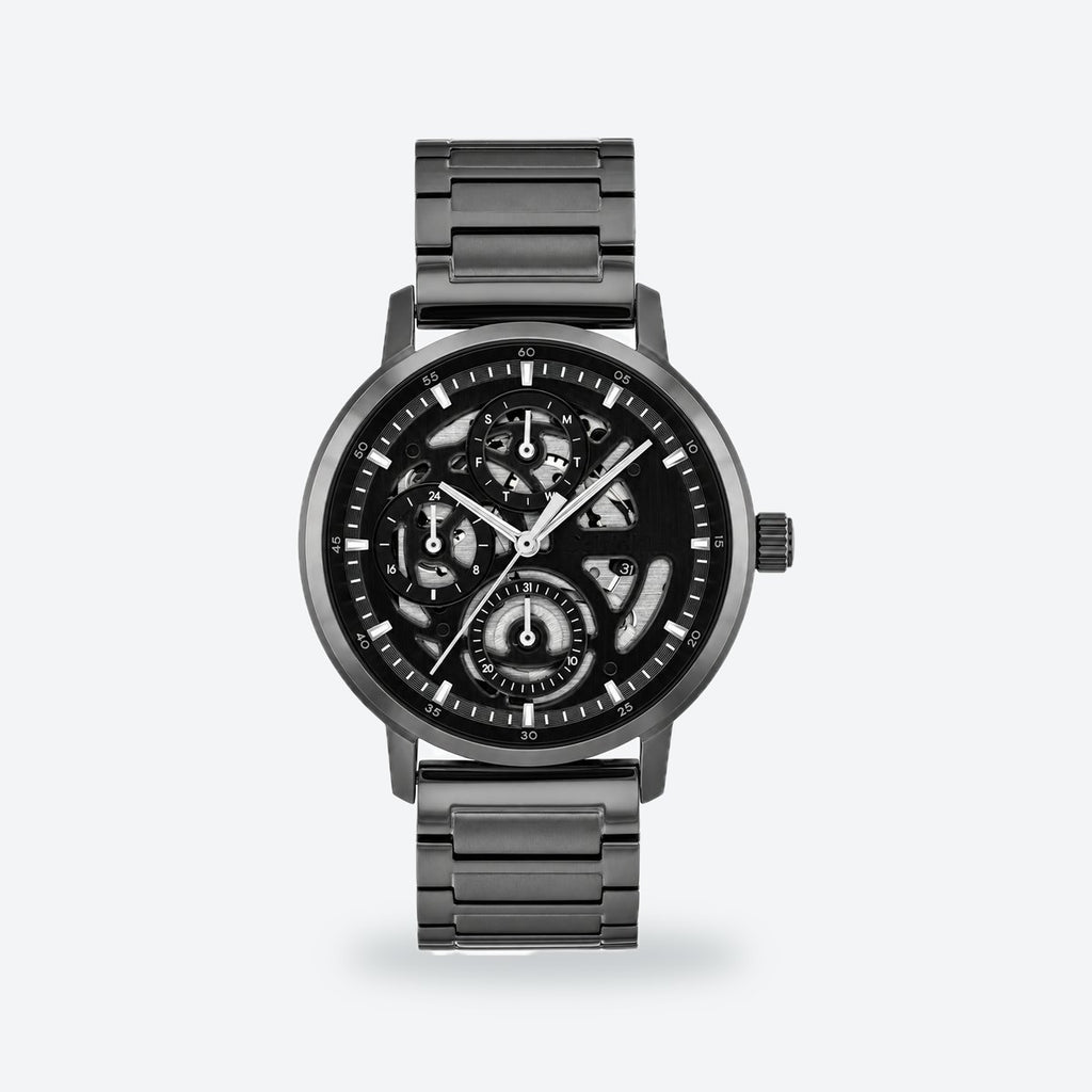 Men's 41mm Black Dial Watch, Steel Bracelet, Black dial / Black