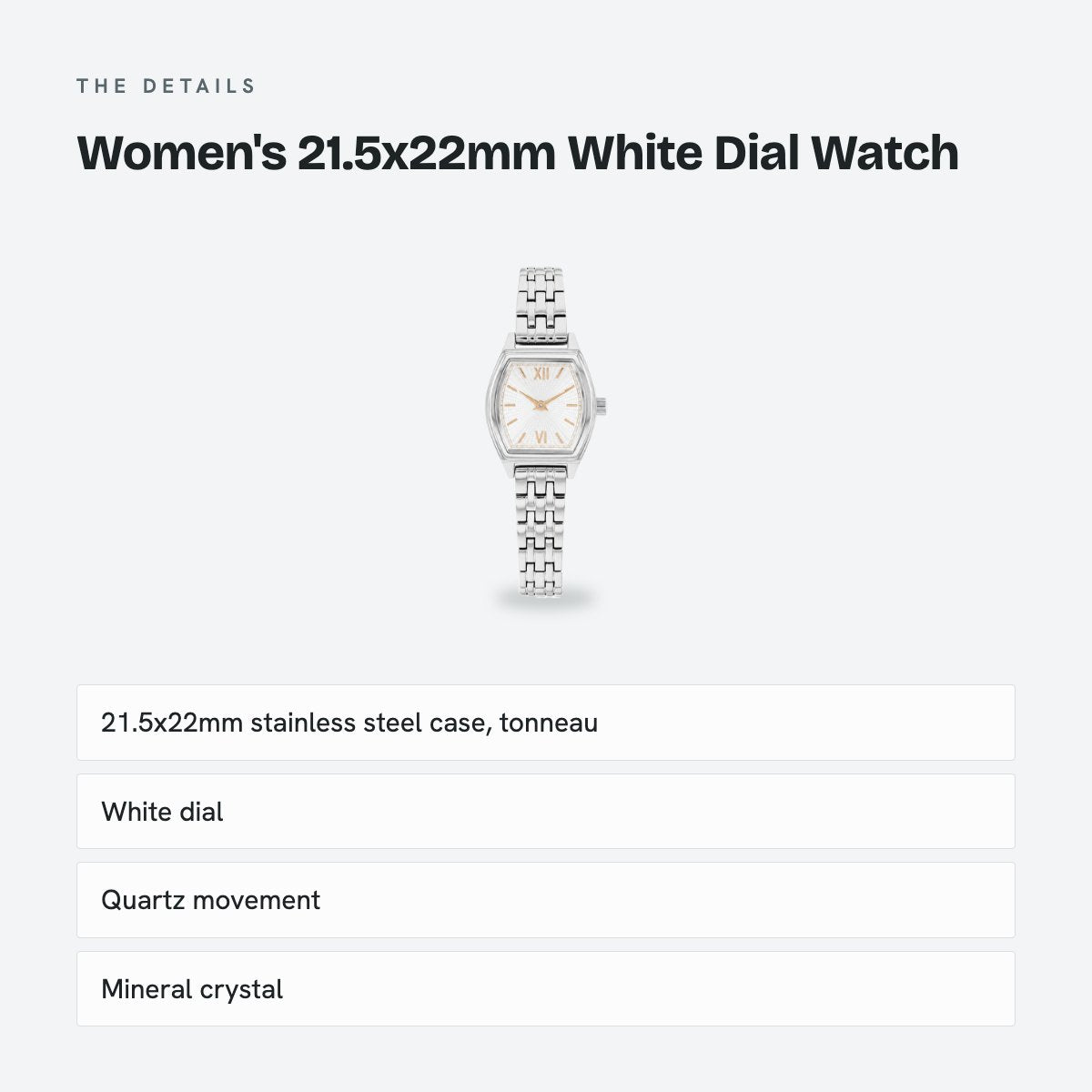 Women's 21.5x22mm White Dial Watch, details