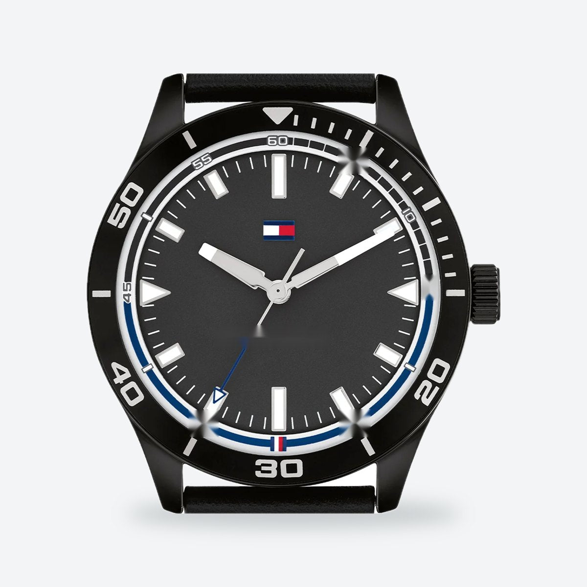 Men's 42mm Black Dial Watch, Leather Strap, view 2