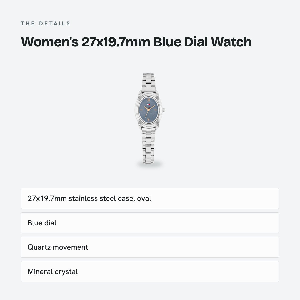 Women's 27x19.7mm Blue Dial Watch, details