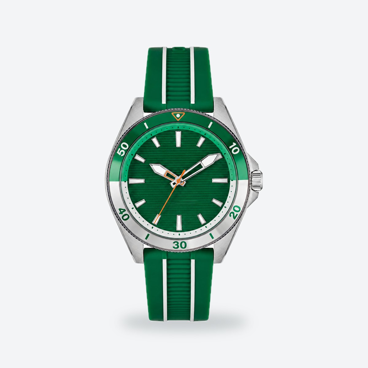 Men's 43mm Green Dial Watch, Rubber Strap, Green dial / Green