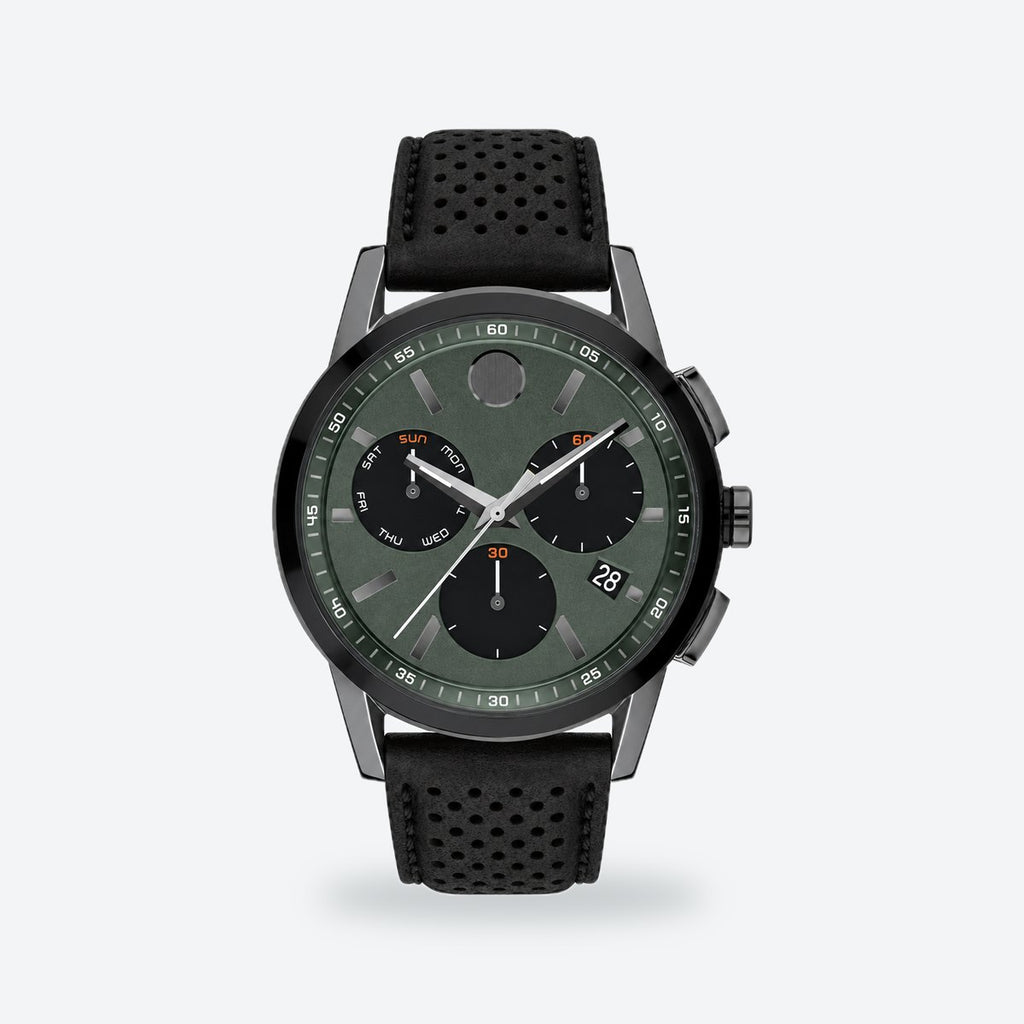 Men's 43mm Green Dial Watch, Leather Strap, Green dial / Black