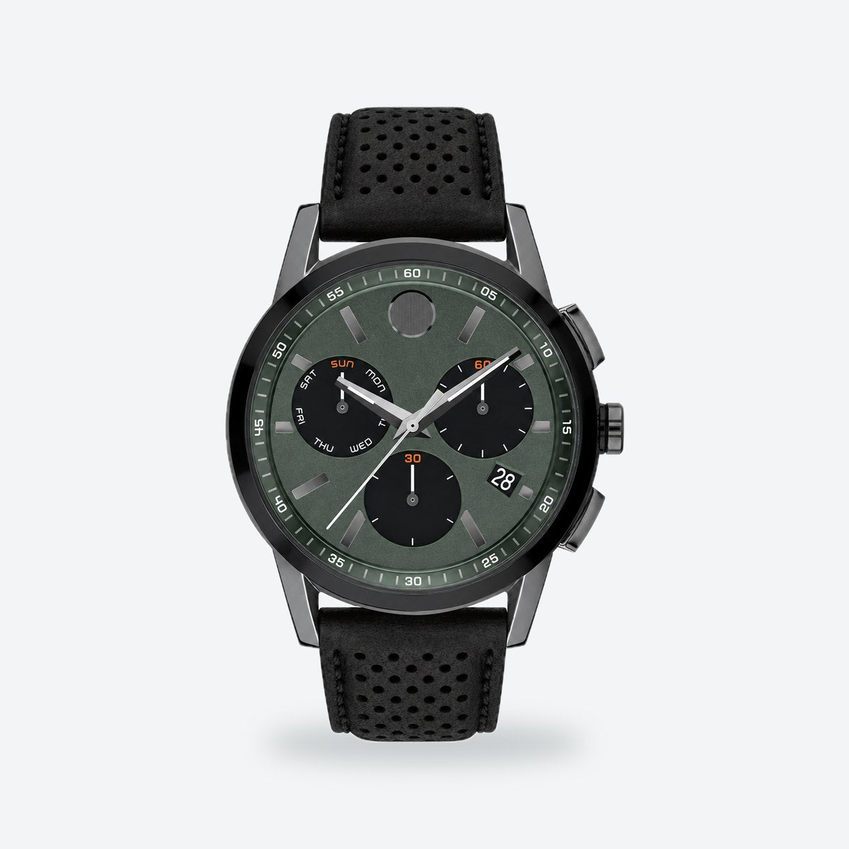 Men's 43mm Green Dial Watch, Leather Strap, Green dial / Black
