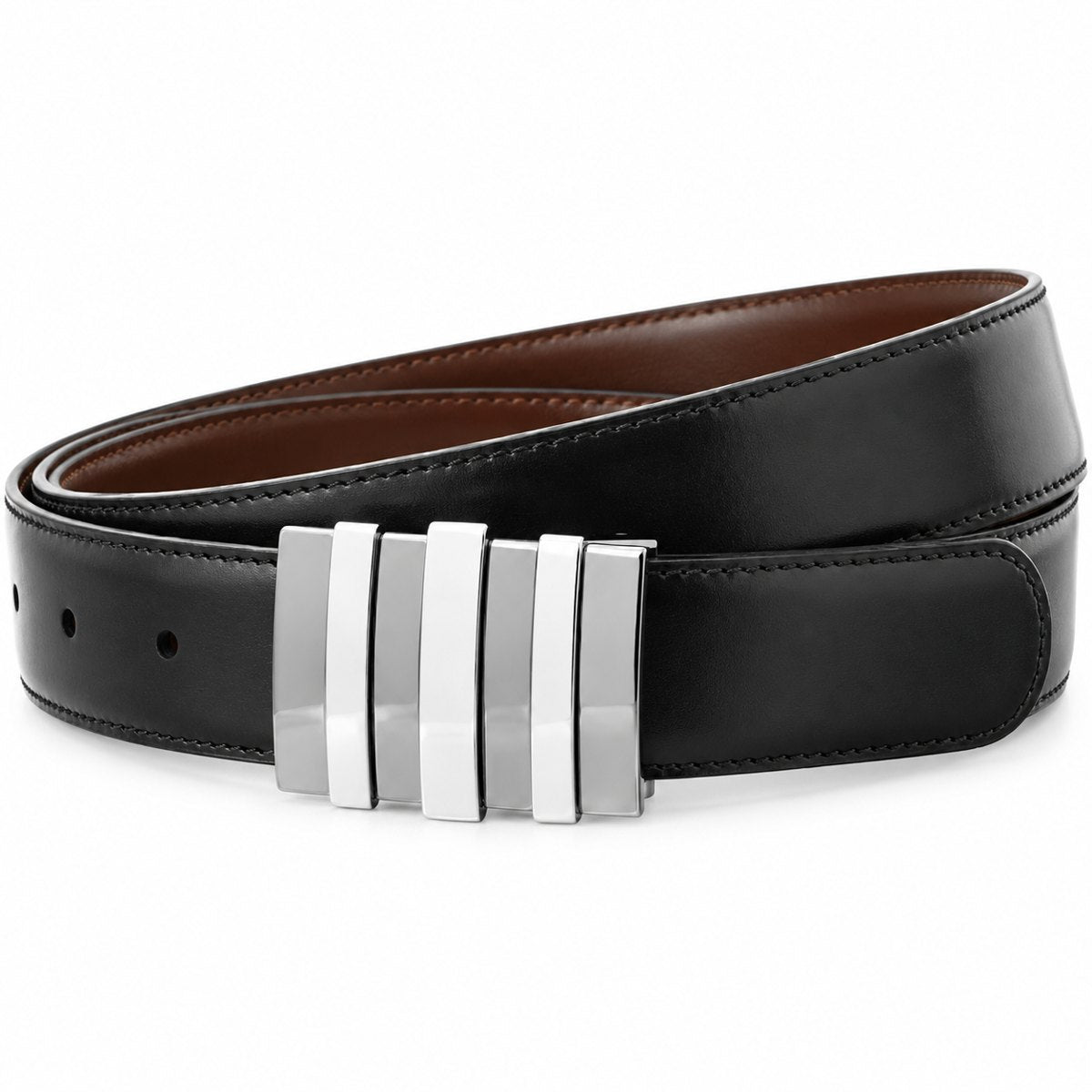 Men's Reversible Leather Belt, Black and Brown, view 1