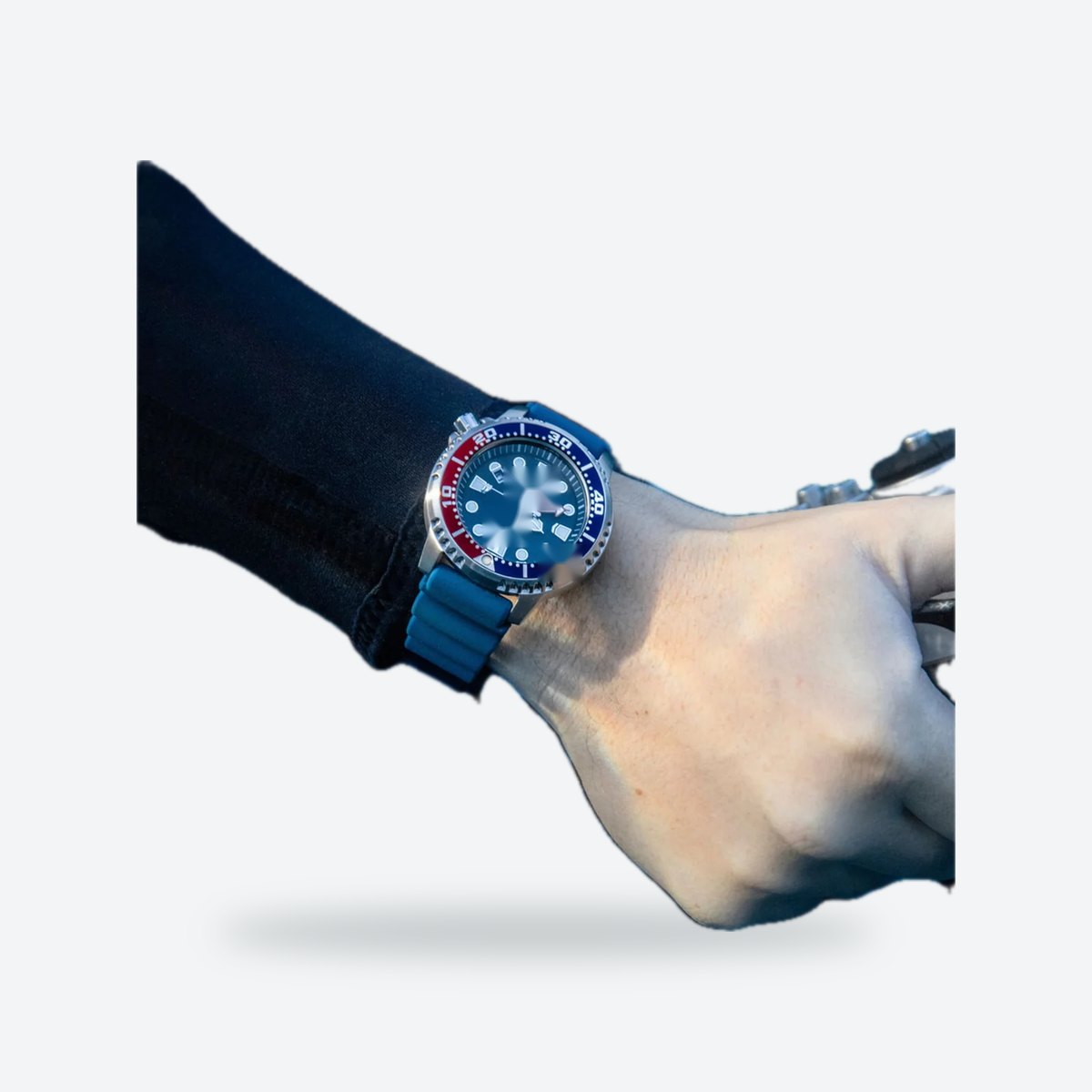 Men's 44mm Blue Dial Watch, Silicone Strap, view 2