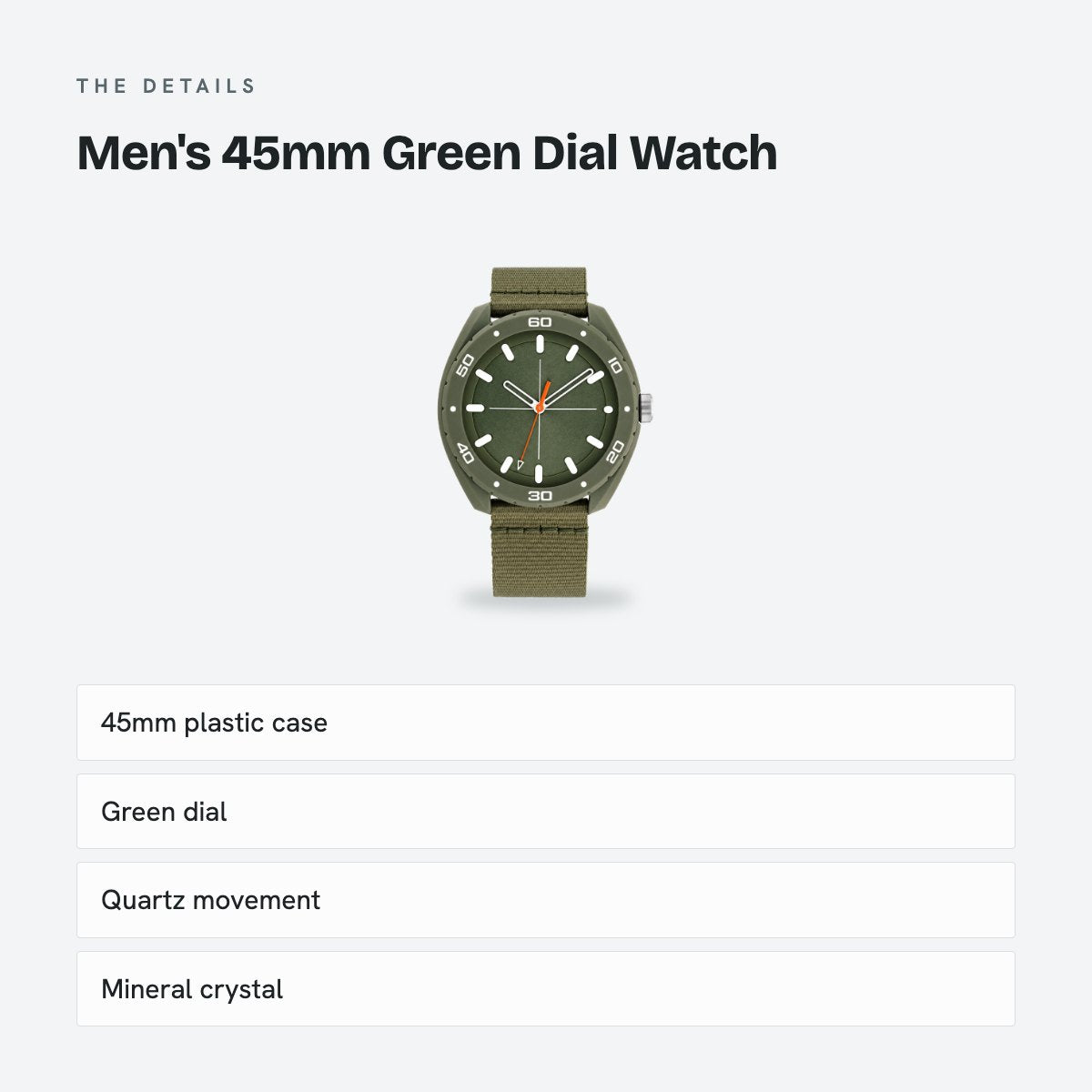 Men's 45mm Green Dial Watch, details