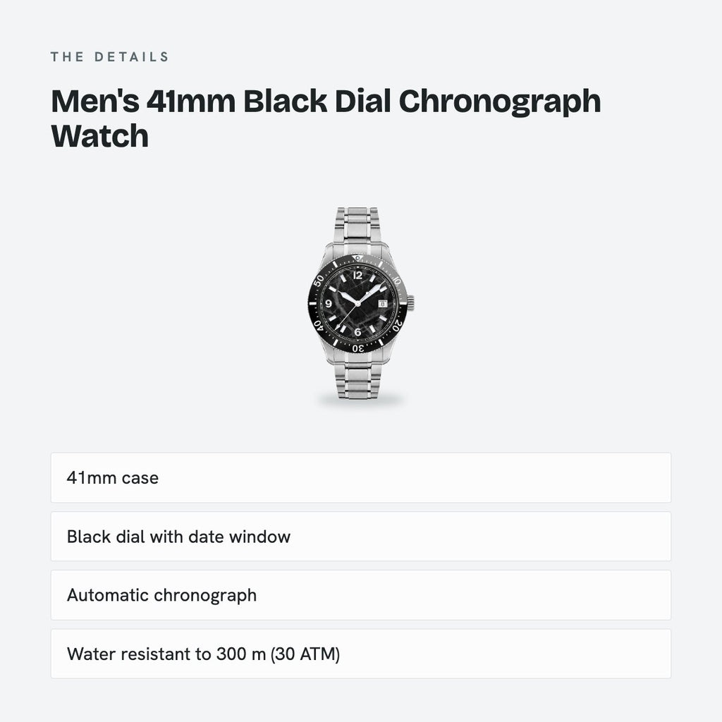 Men's 41mm Black Dial Chronograph Watch, details
