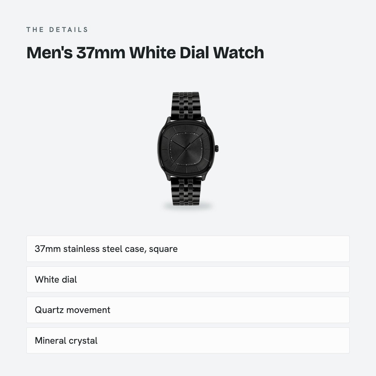 Men's 37mm White Dial Watch, details