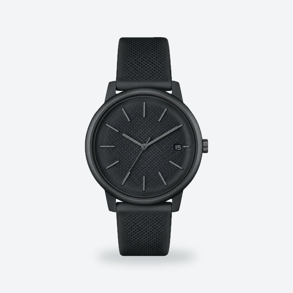 Men's 42mm Black Dial Watch, Rubber Strap, Black dial / Black