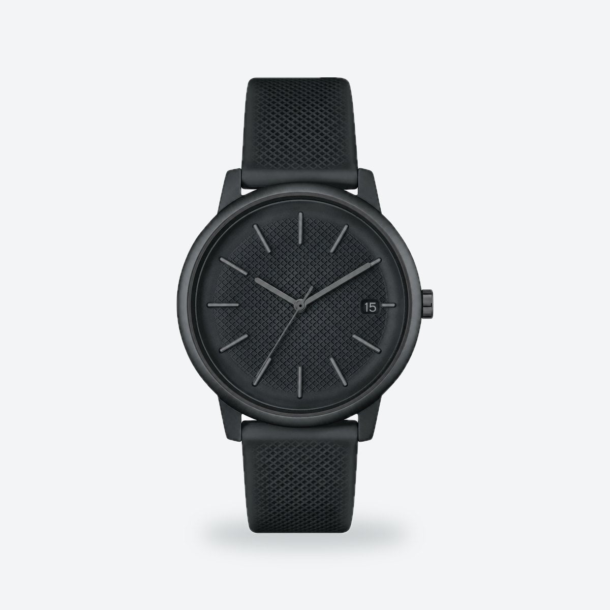 Men's 42mm Black Dial Watch, Rubber Strap, Black dial / Black