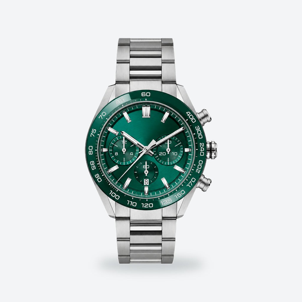 Men's 44mm Green Dial Chronograph Watch, Green dial / Silver-tone