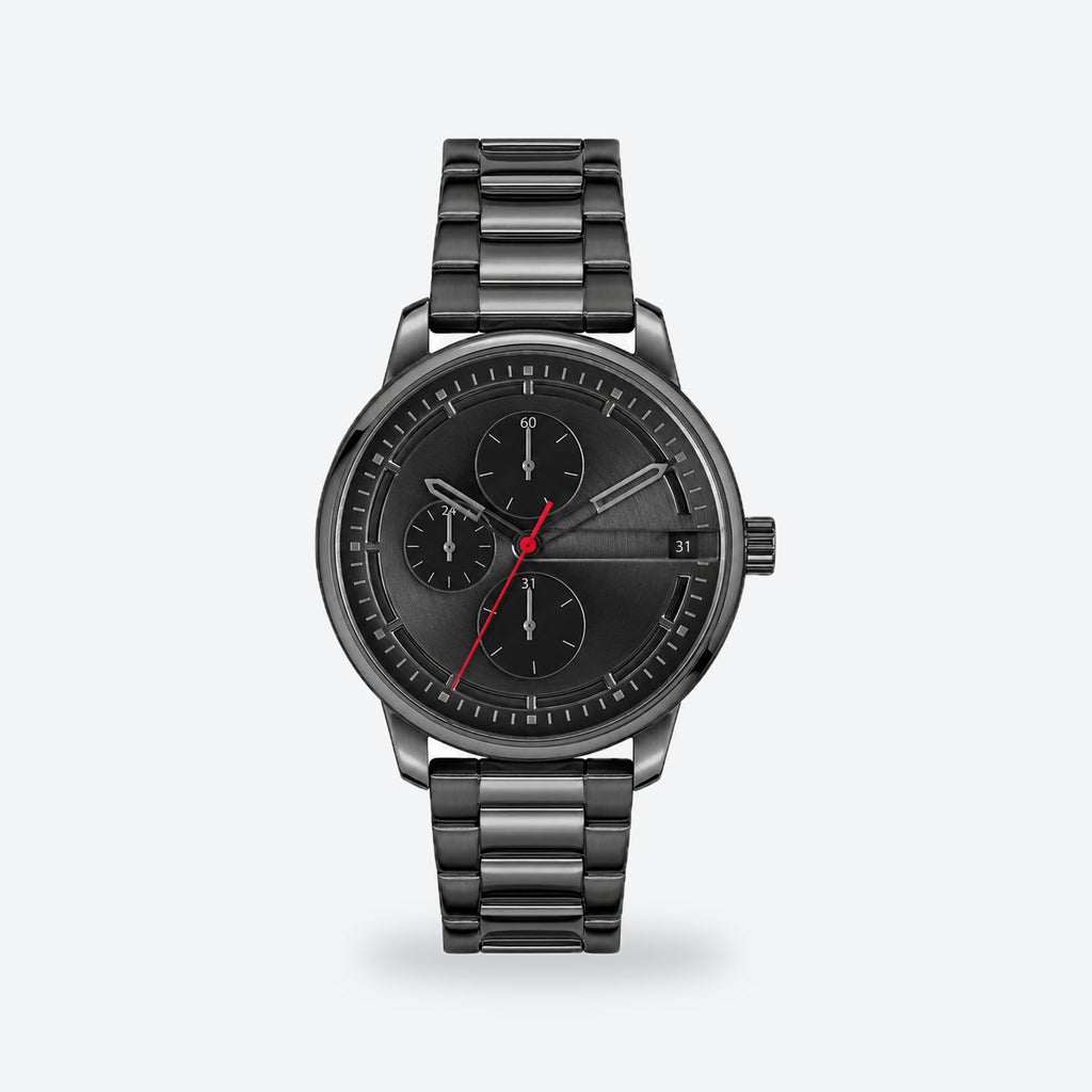 Men's 44mm Black Dial Watch, Metal Bracelet, Black dial / Black