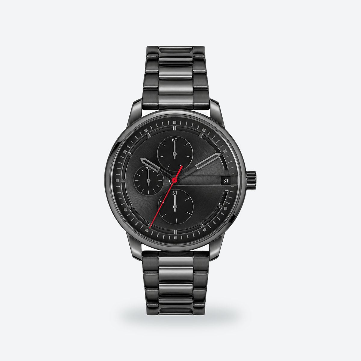 Men's 44mm Black Dial Watch, Metal Bracelet, Black dial / Black