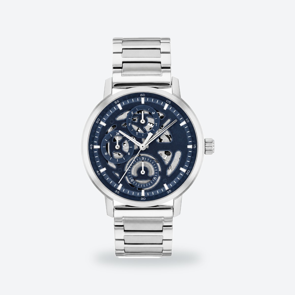Men's 41mm Black Dial Watch, Steel Bracelet, Blue dial / Silver-tone