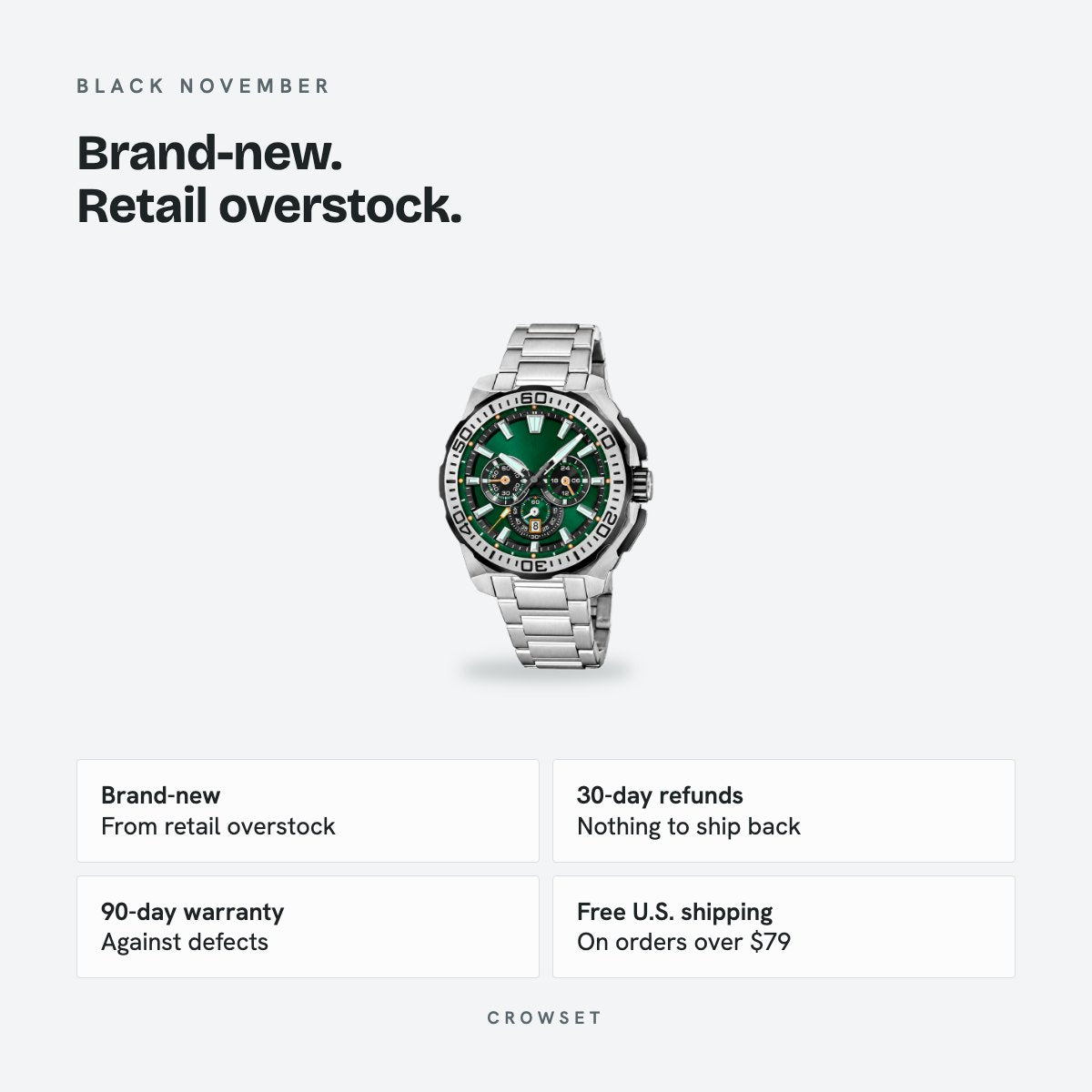 Men's 45.5mm Green Dial Chronograph Watch, details