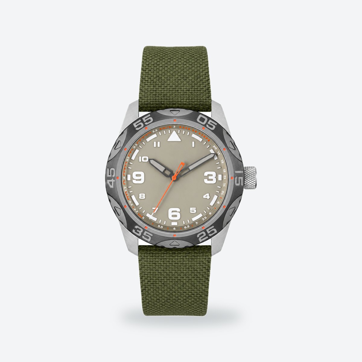 Men's 42mm Black Dial Watch, Nylon Strap, Grey dial / Green