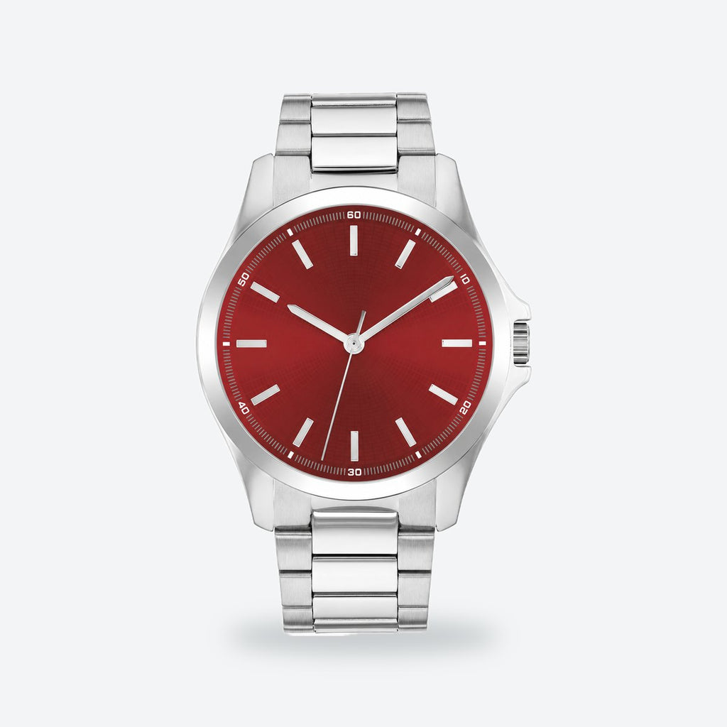 Men's 43mm Blue Dial Watch, Steel Bracelet, Gold-Tone, Red dial / Silver-tone