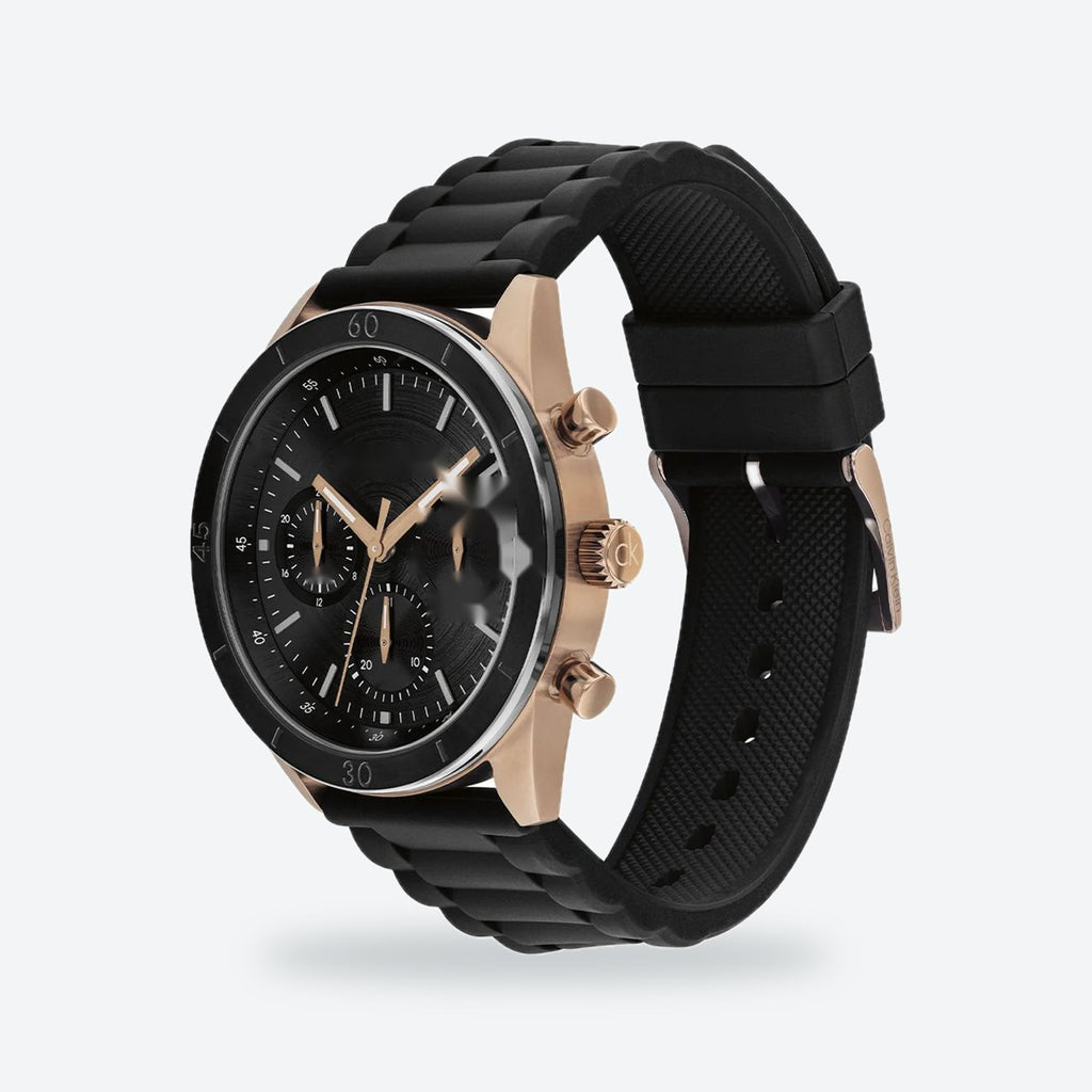 Men's 43mm Black Dial Watch, Rubber Strap, view 4