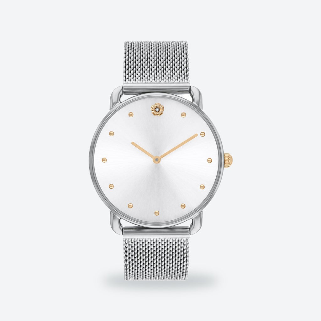Women's 36mm White Dial Watch, Steel Bracelet, Gold-Tone, White dial / Silver-tone