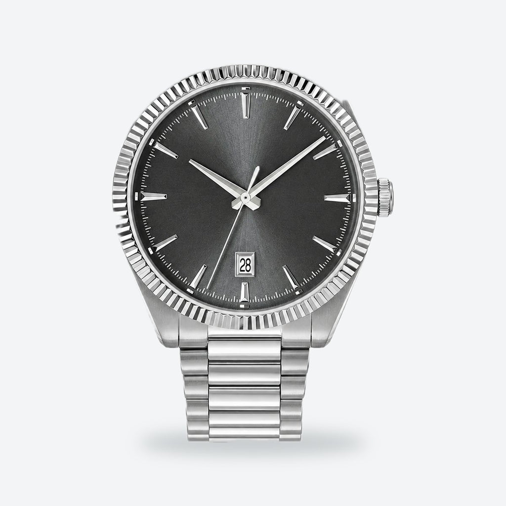 Men's 40mm Black Dial Watch, Steel Bracelet, Grey dial / Silver-tone
