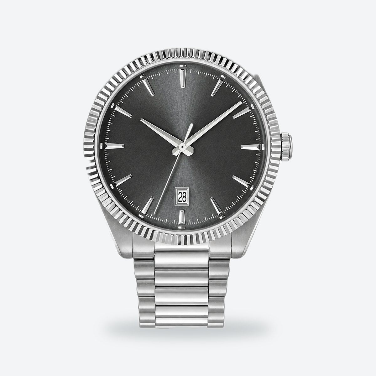 Men's 40mm Black Dial Watch, Steel Bracelet, Grey dial / Silver-tone