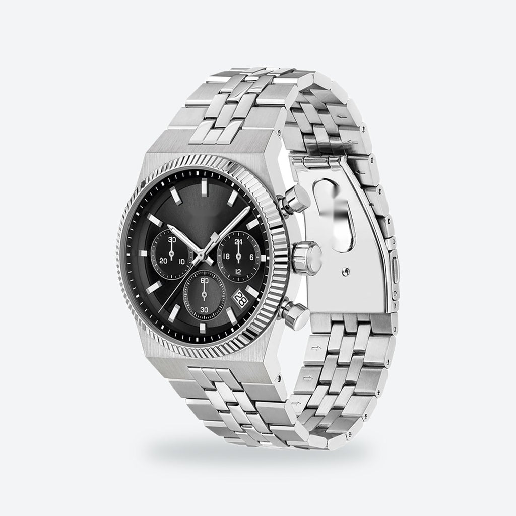 Men's 41mm Black Dial Chronograph Watch, Steel Bracelet, Style 3, view 4