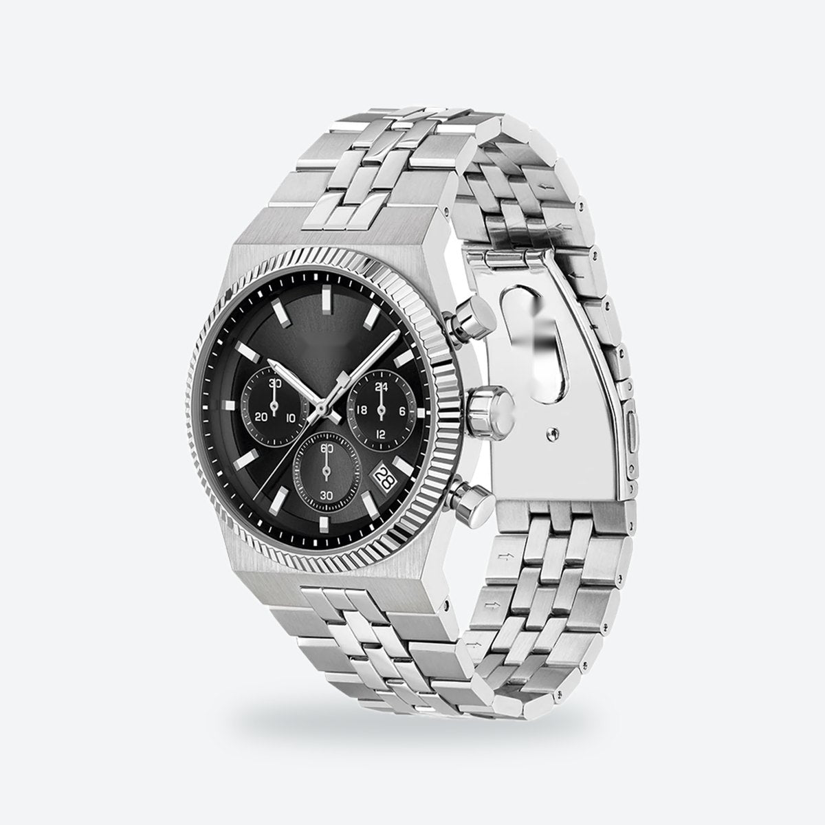 Men's 41mm Black Dial Chronograph Watch, Steel Bracelet, Style 3, view 4