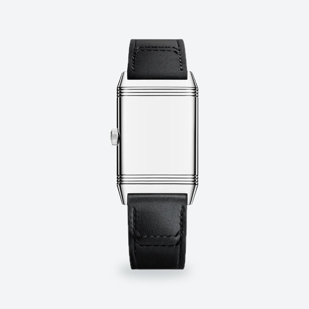 Rectangular Hand-Wound Steel Watch, Swivelling Case, Leather Strap, Silvered grey Dial, view 5
