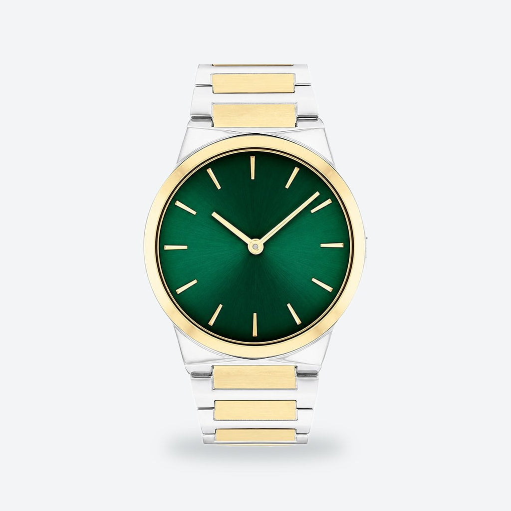 Women's 36mm Silvery White Dial Watch, Green dial / Two-tone