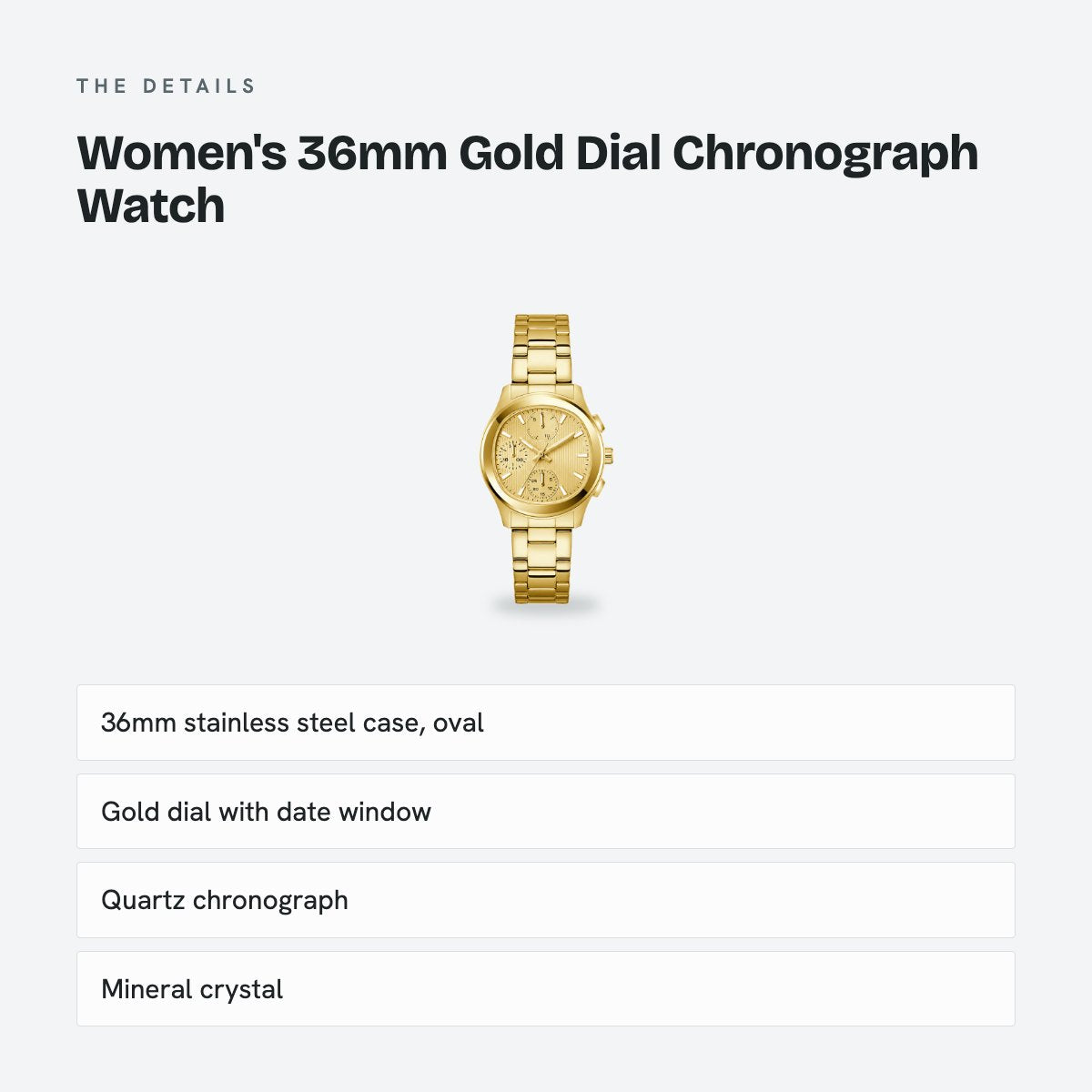 Women's 36mm Gold Dial Chronograph Watch, details