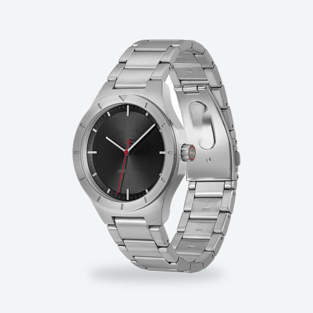 Men's 42mm Black Dial Watch, Steel Bracelet, view 3