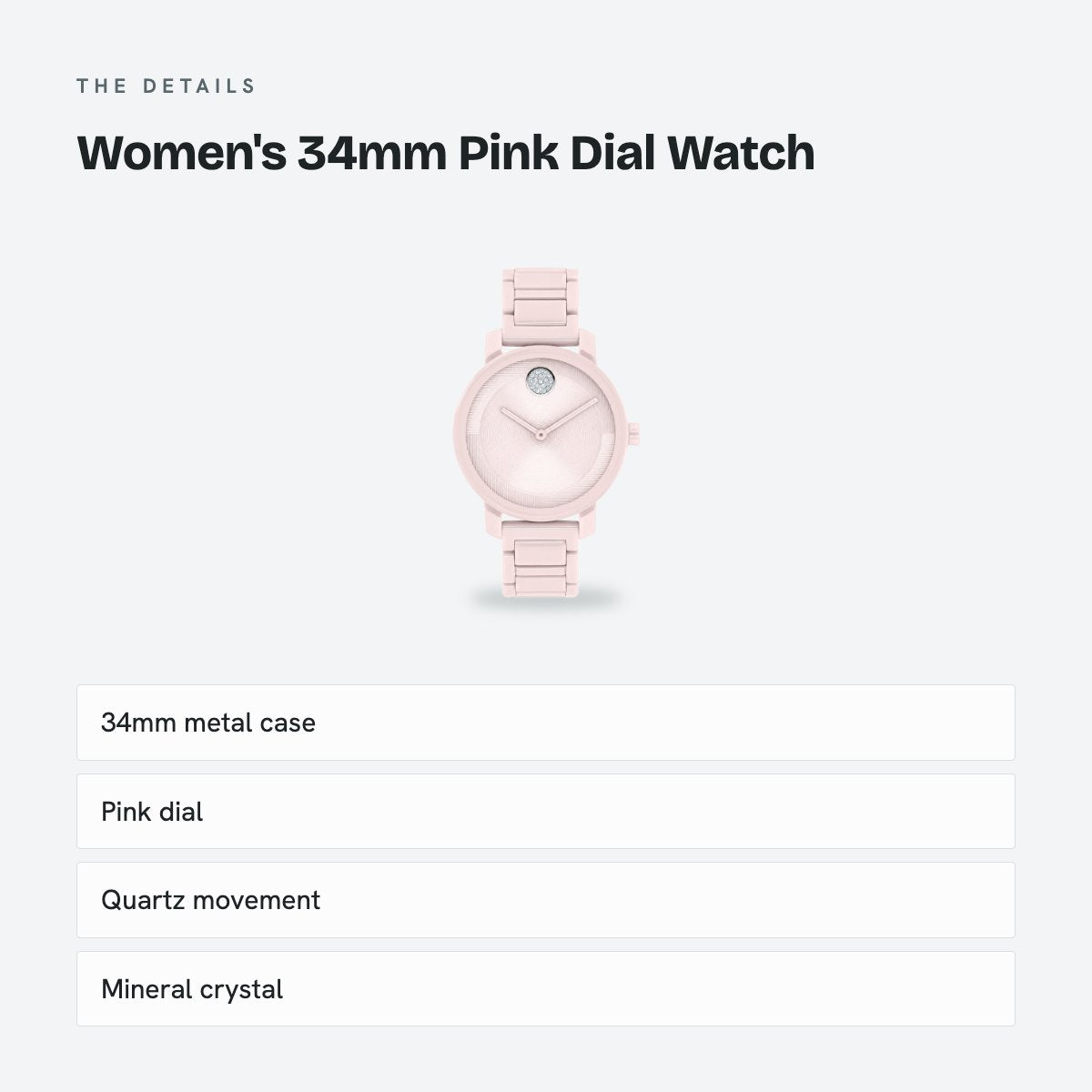 Women's 34mm Pink Dial Watch, details
