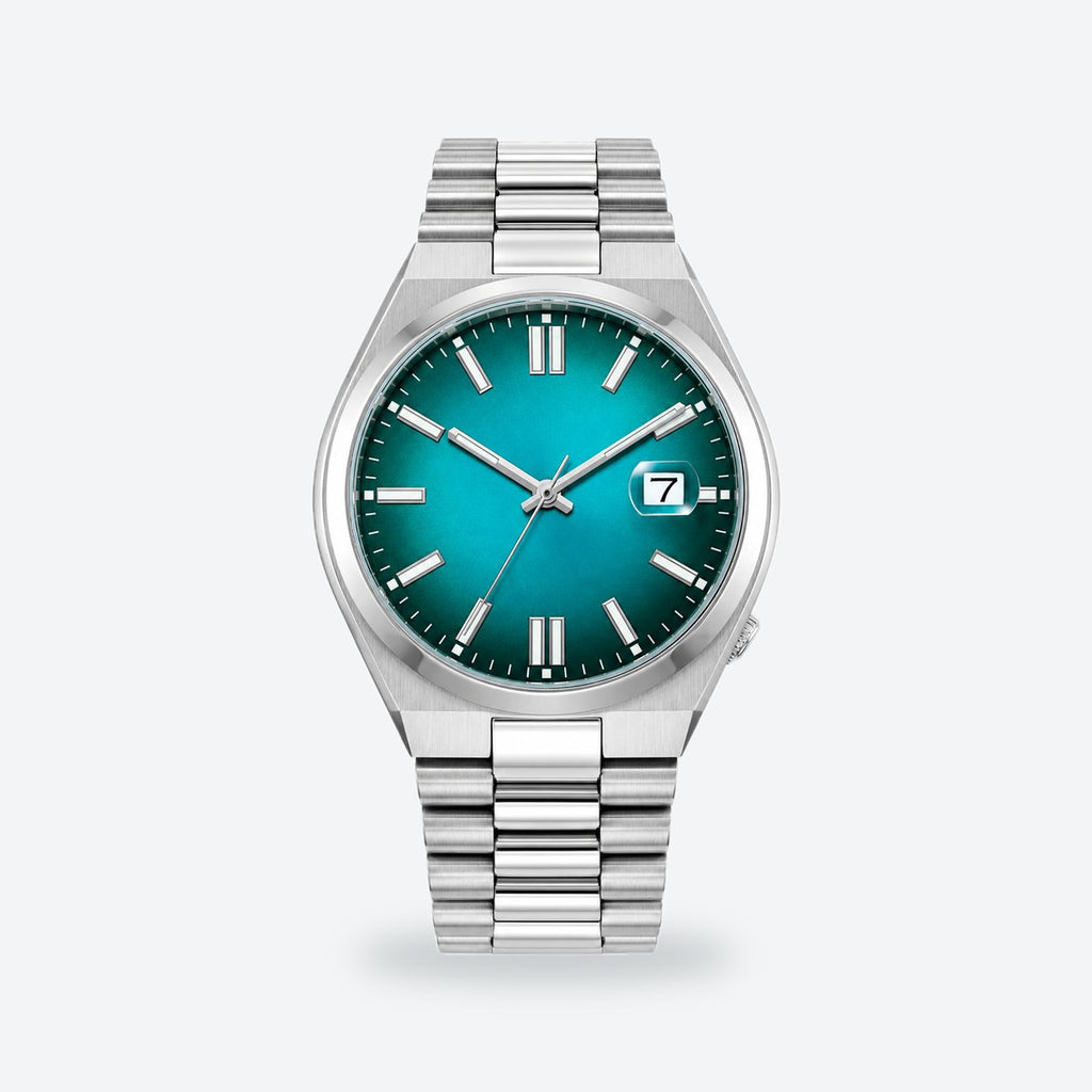 Men's 40mm Red Dial Automatic Watch, Teal dial / Silver-tone