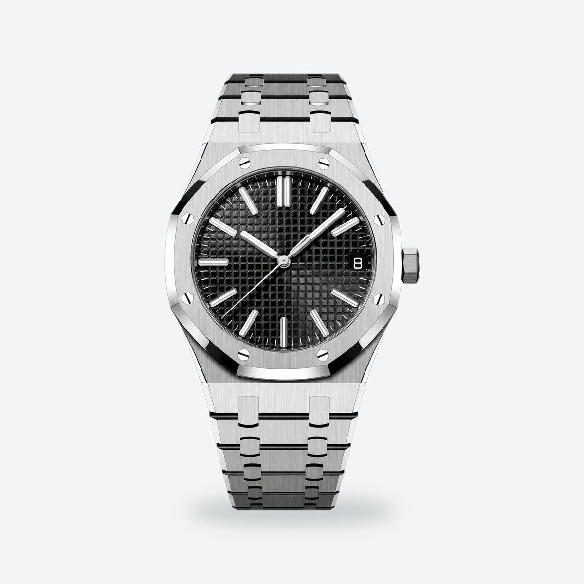 Men's 41mm Automatic Steel Watch, Octagonal Bezel, Blue Dial, Black dial