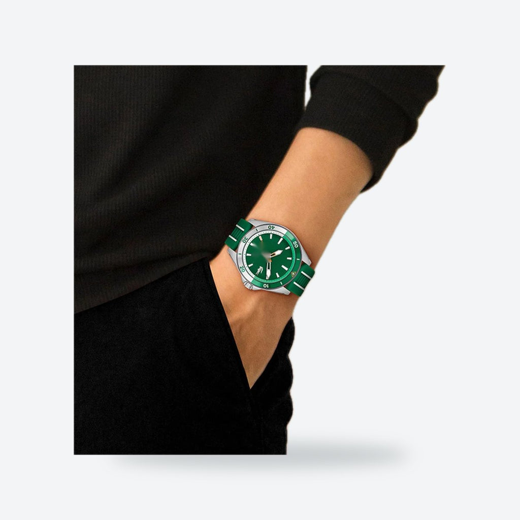 Men's 43mm Green Dial Watch, Rubber Strap, view 5