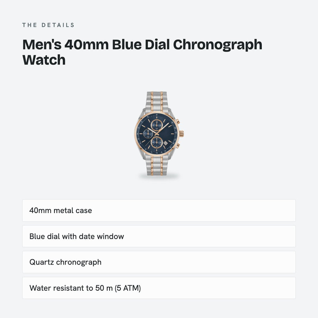 Men's 40mm Blue Dial Chronograph Watch, details