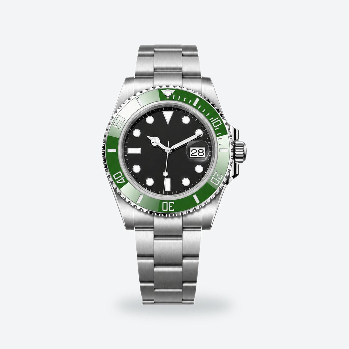 Men's 41mm Automatic Dive Watch, Black Dial, Green bezel