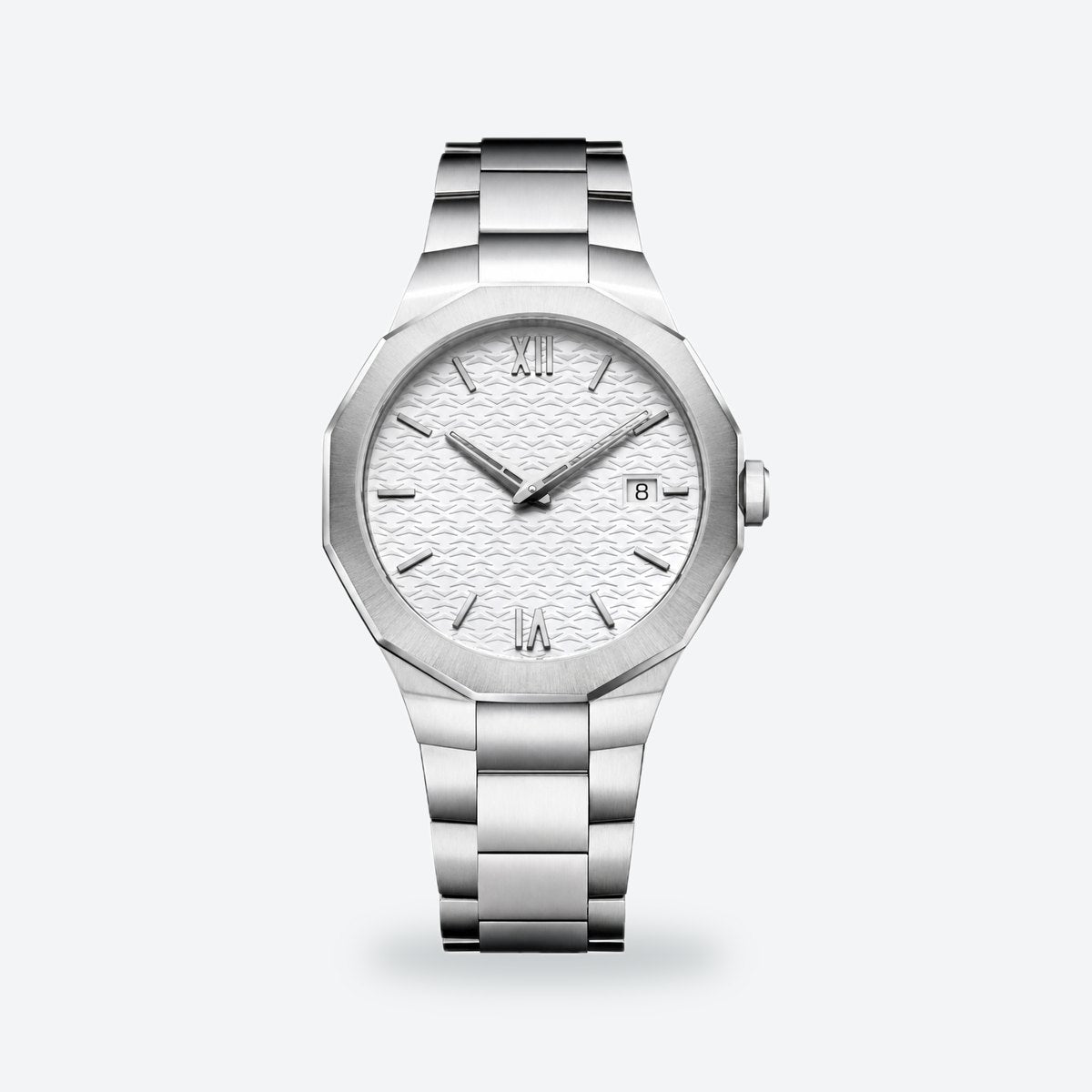 Men's 39mm White Dial Watch, Steel Bracelet, Style 2, photo