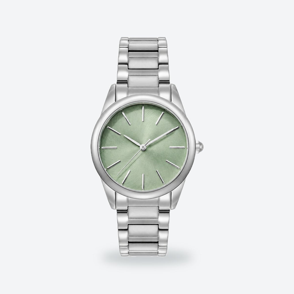 Women's 34mm Blue Dial Watch, Steel Bracelet, Green dial / Silver-tone
