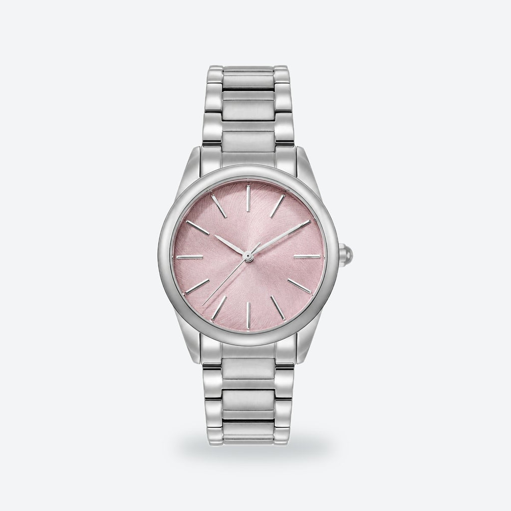 Women's 34mm Blue Dial Watch, Steel Bracelet, Lilac dial / Silver-tone