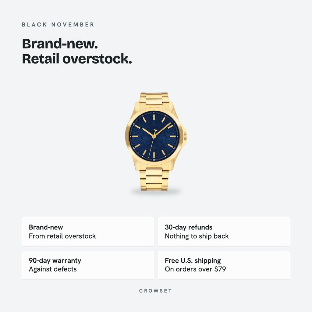Men's 43mm Blue Dial Watch, Steel Bracelet, Gold-Tone, details
