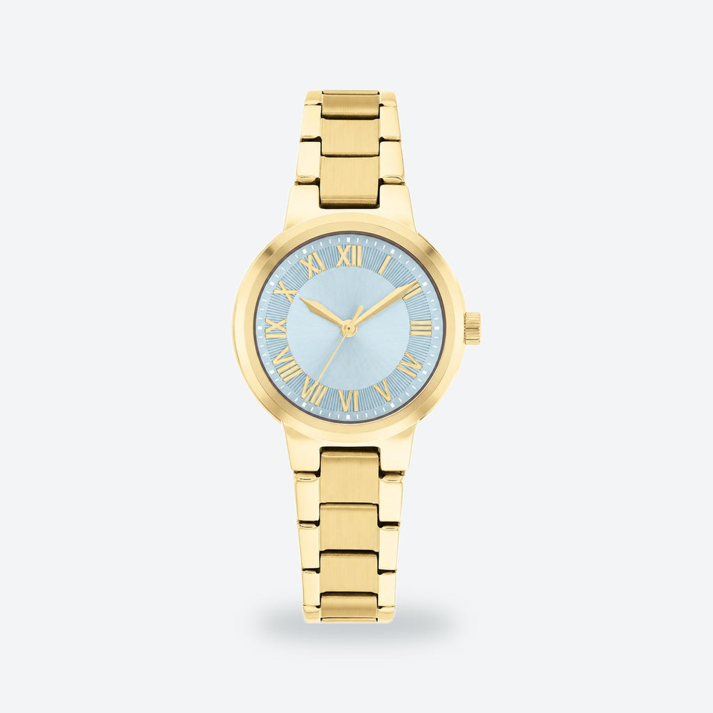 Women's 28mm White Dial Watch, Steel Bracelet, Style 2, Blue dial / Gold-tone