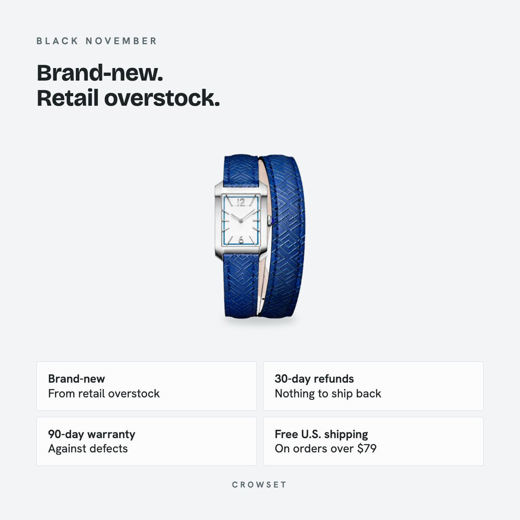 Women's 35mm Blue Dial Watch, Leather Strap, details