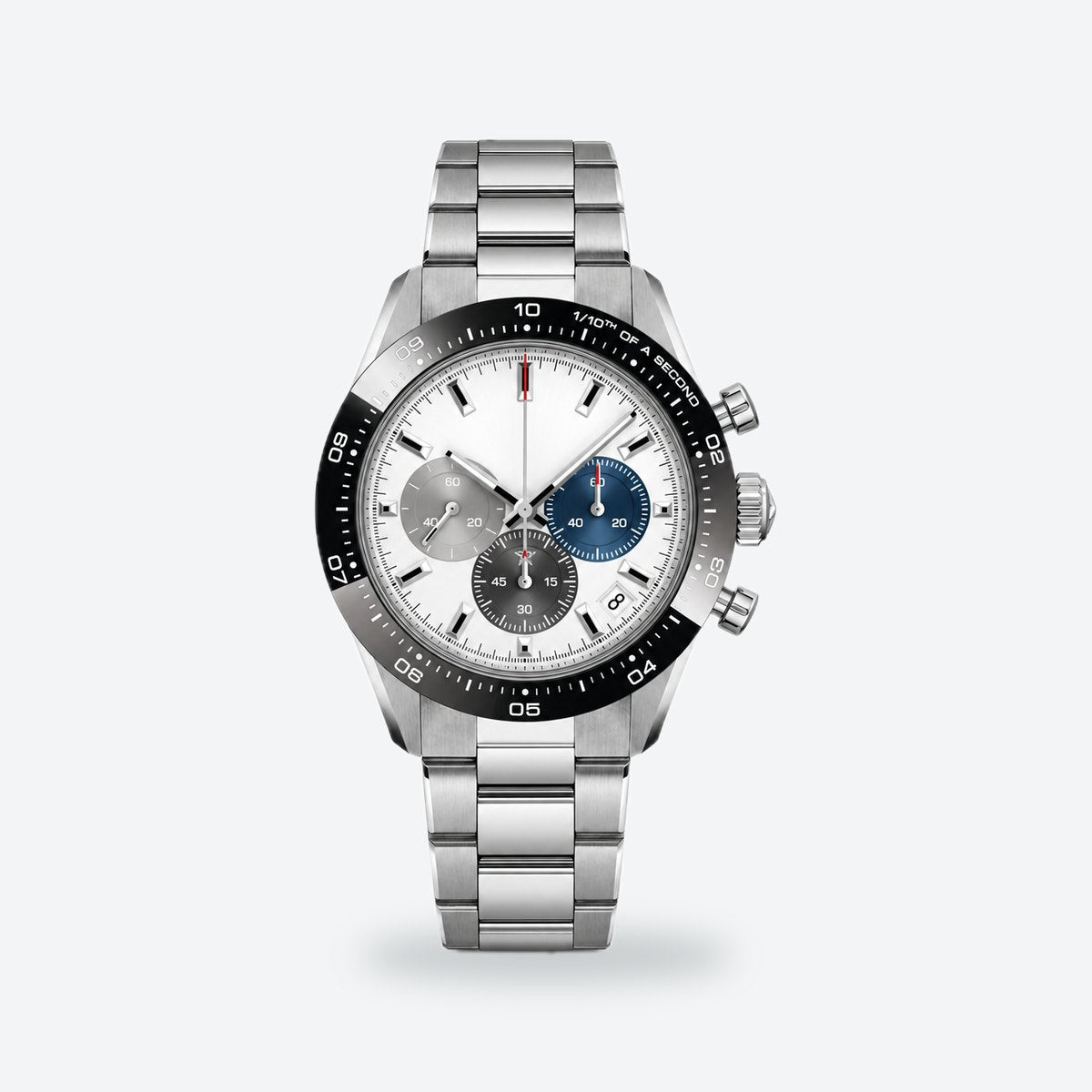 Men's 41mm Automatic Chronograph Watch, Ceramic Bezel, White Dial, White dial
