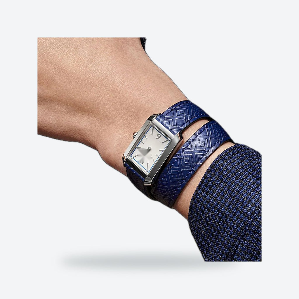 Women's 35mm Blue Dial Watch, Leather Strap, view 5