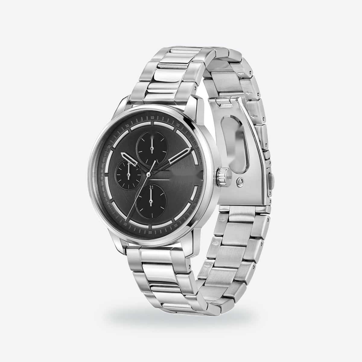 Men's 44mm Black Dial Watch, Metal Bracelet, view 3