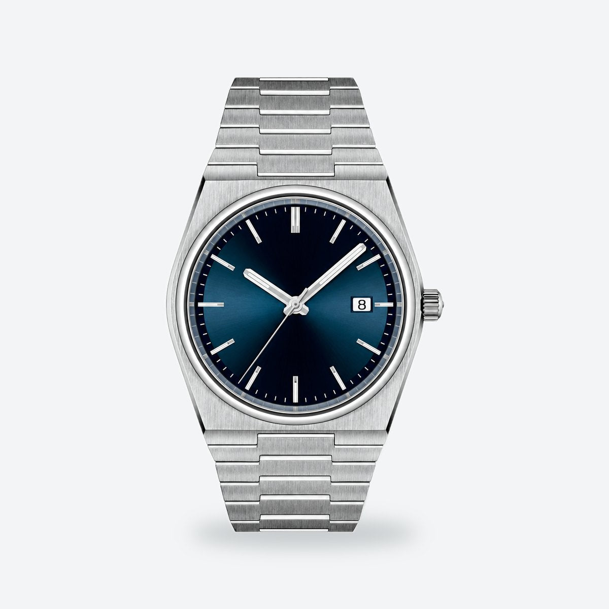 Men's 40mm Steel Watch, Integrated Bracelet, Blue Dial, Blue, quartz