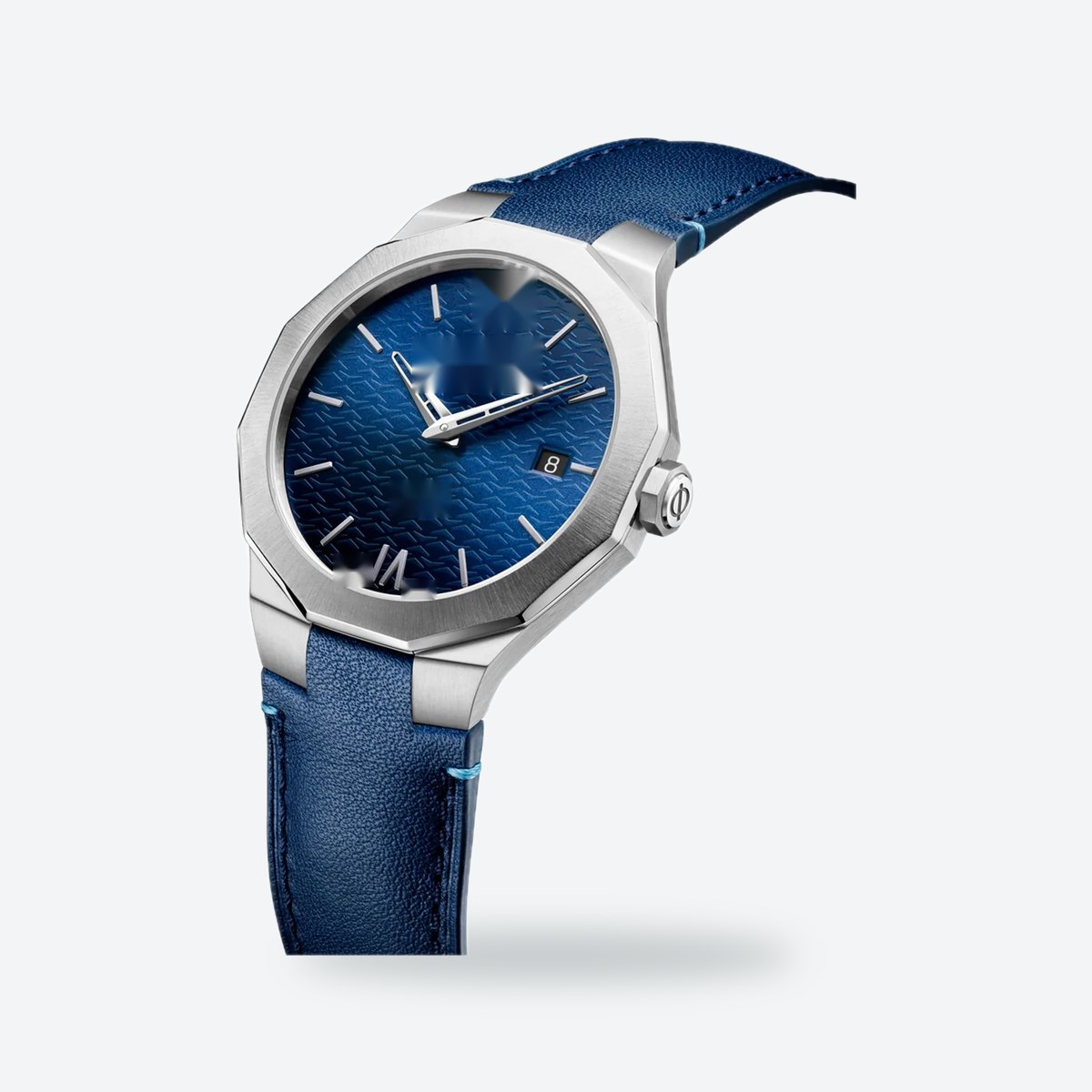 Men's 39mm Blue Dial Watch, Leather Strap, view 4
