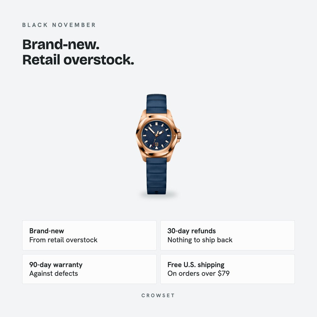 Women's 35mm Blue Dial Watch, Rubber Strap, details