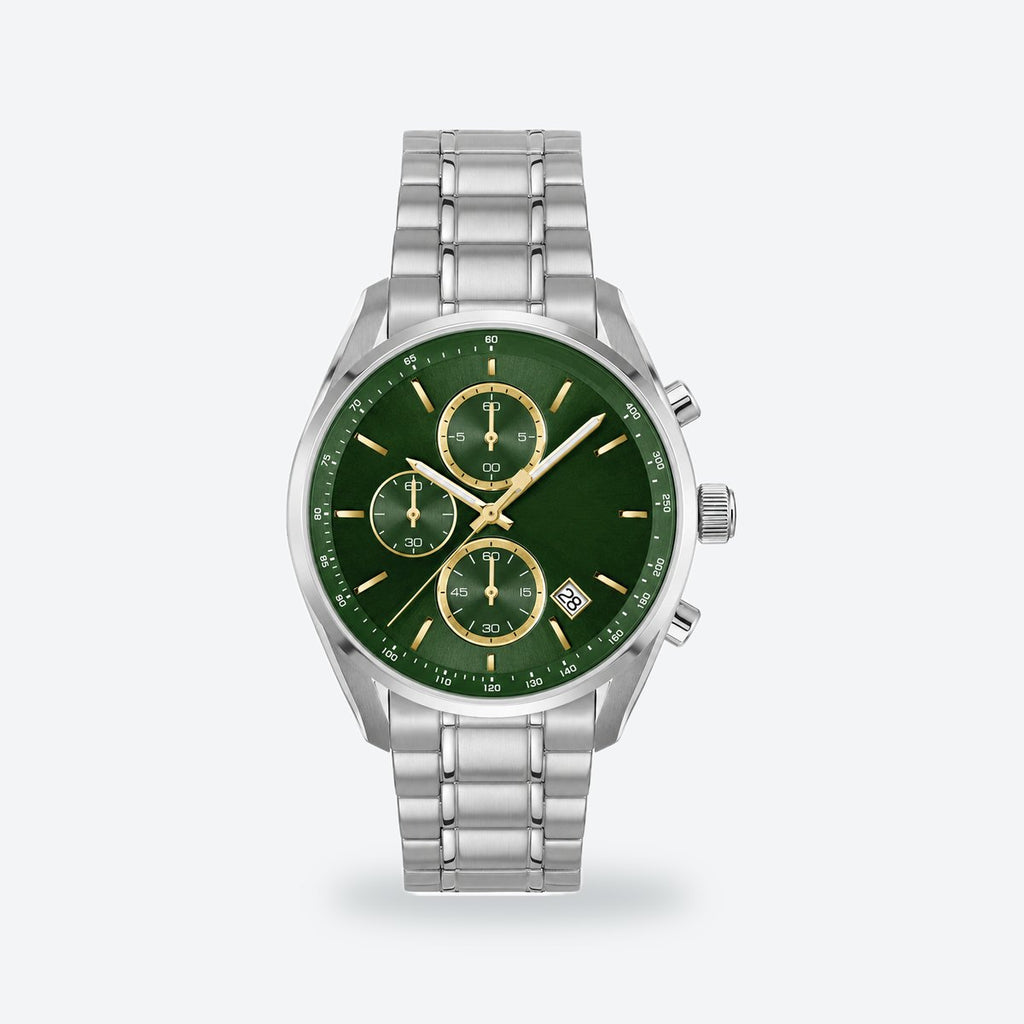 Men's 40mm Blue Dial Chronograph Watch, Green dial / Silver-tone